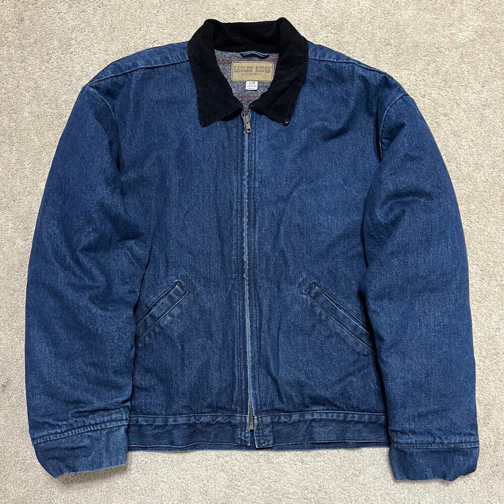 Vintage Eagles Ridge Detroit Style Blanket Lined Denim Bomber Jacket Large